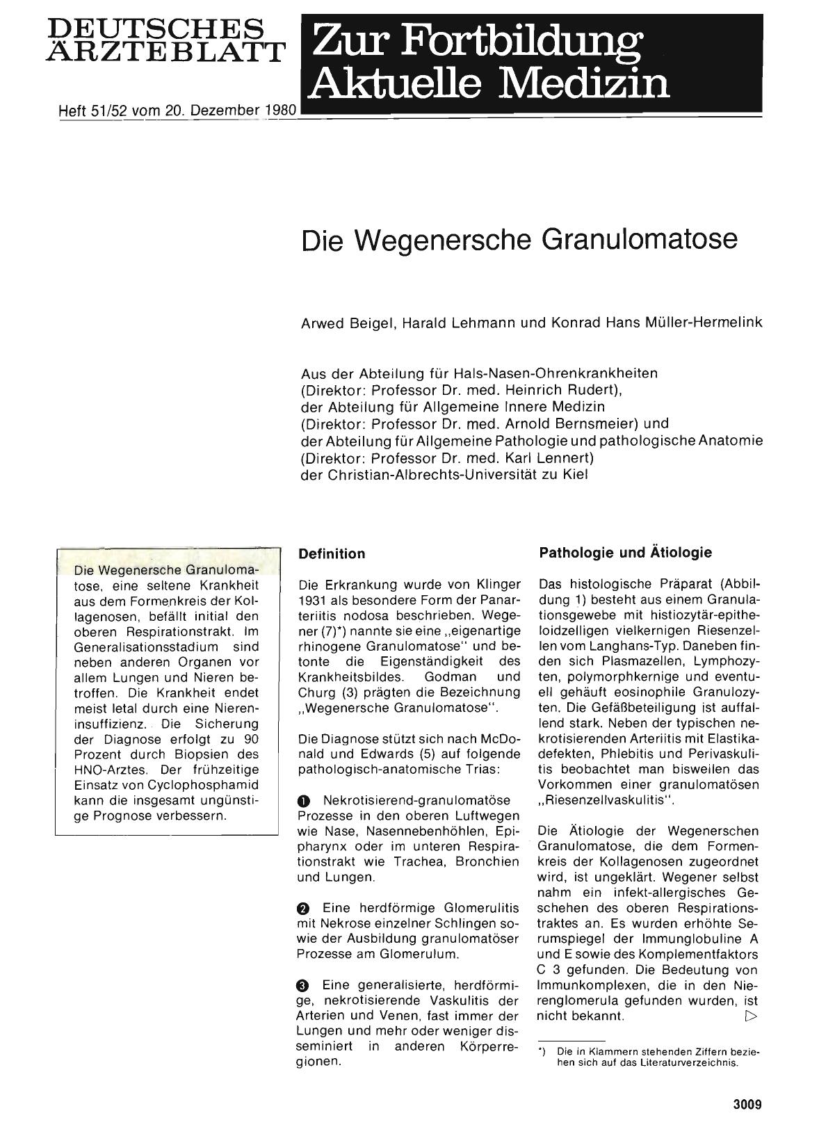 Vorschauseite 1: Die Wegenersche Granulomatose