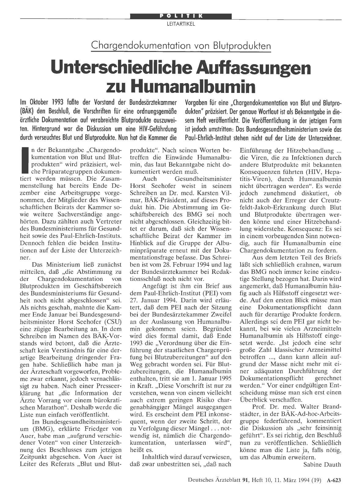 Vorschauseite 1: Chargendokumentation von Blutprodukten: Unterschiedliche Auffassungen zu Humanalbumin