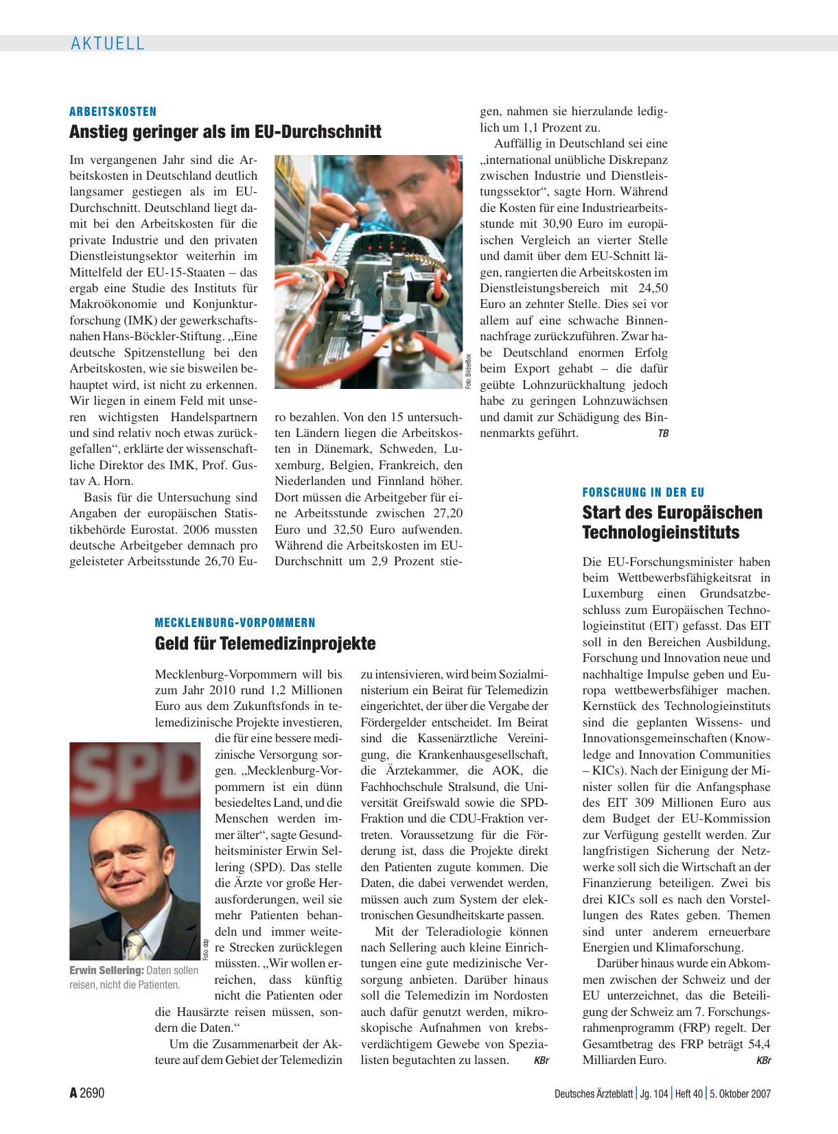Vorschauseite 1: Forschung in der EU: Start des Europäischen Technologieinstituts