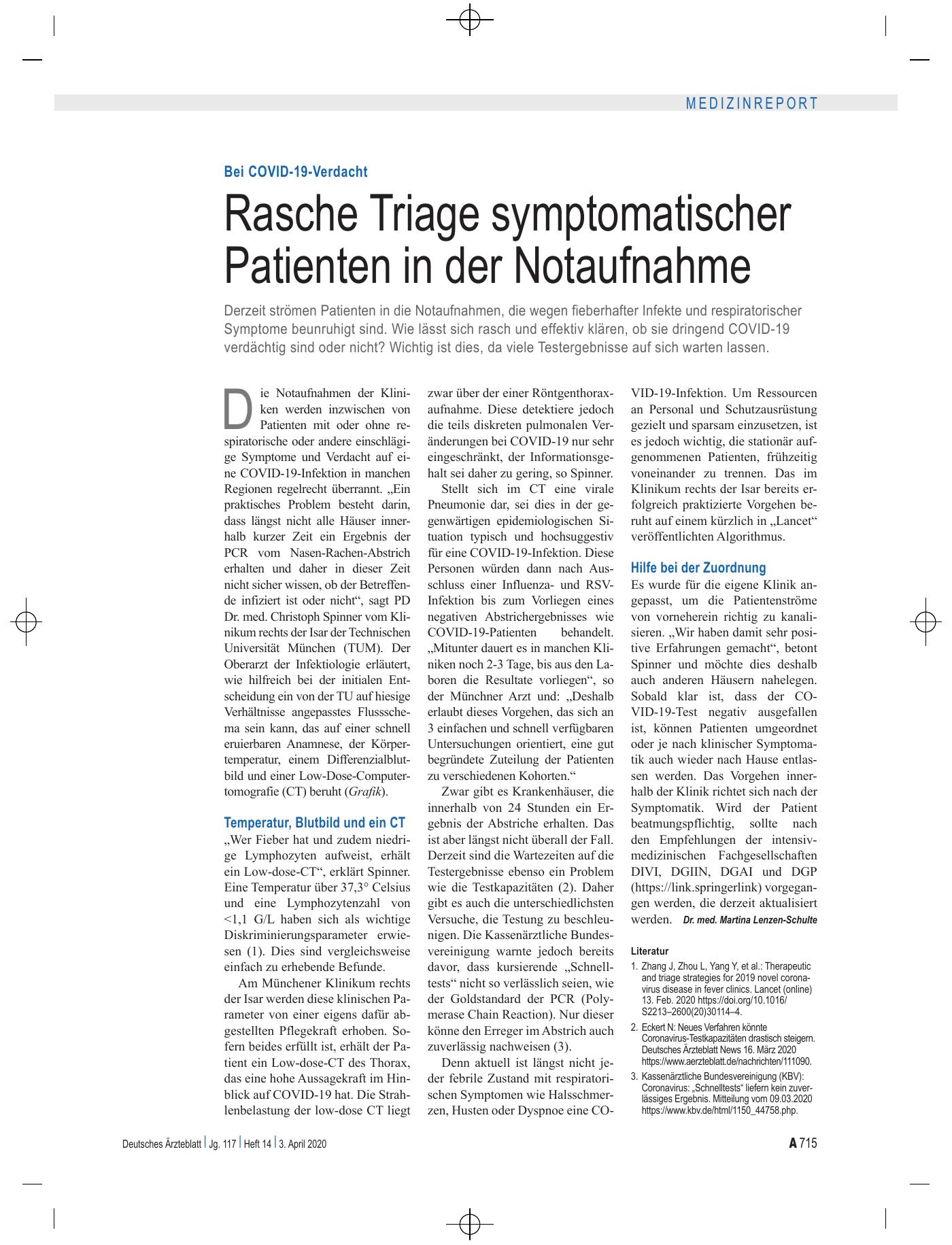 Vorschauseite 1: Bei COVID-19-Verdacht: Rasche Triage symptomatischer Patienten in der Notaufnahme