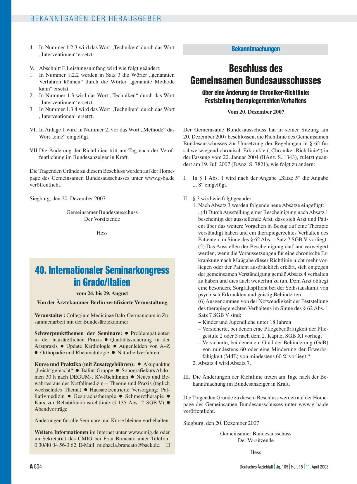 Vorschauseite 1: 40. Internationaler Seminarkongress in Grado/Italien