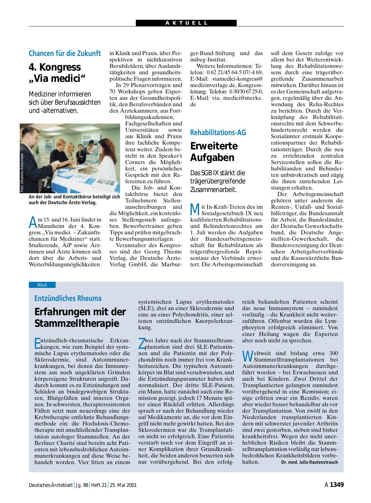 Vorschauseite 1: Entzündliches Rheuma: Erfahrungen mit der Stammzelltherapie