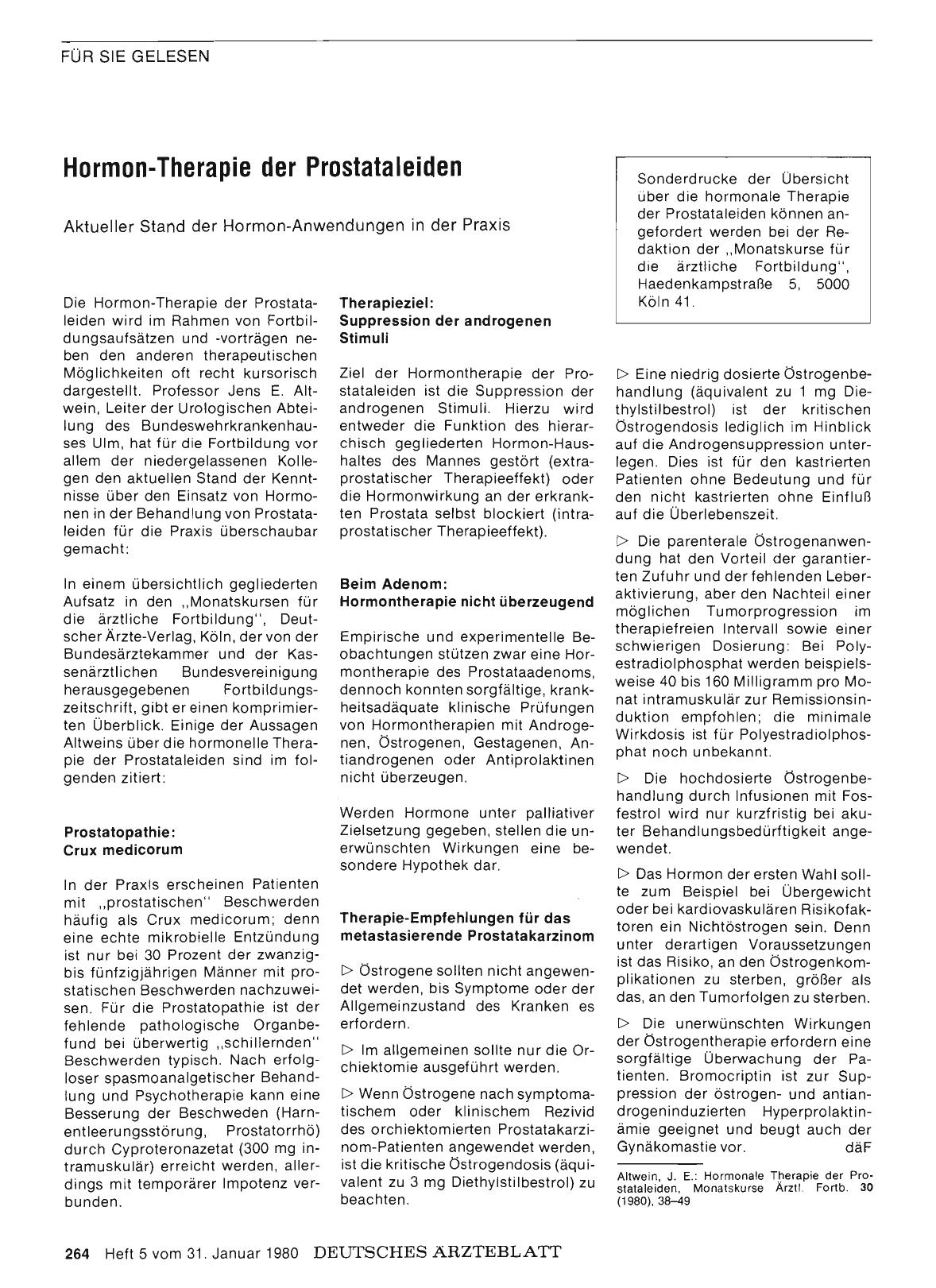 Vorschauseite 1: Hormon-Therapie der Prostataleiden: Aktueller Stand der Hormon-Anwendungen in der Praxis