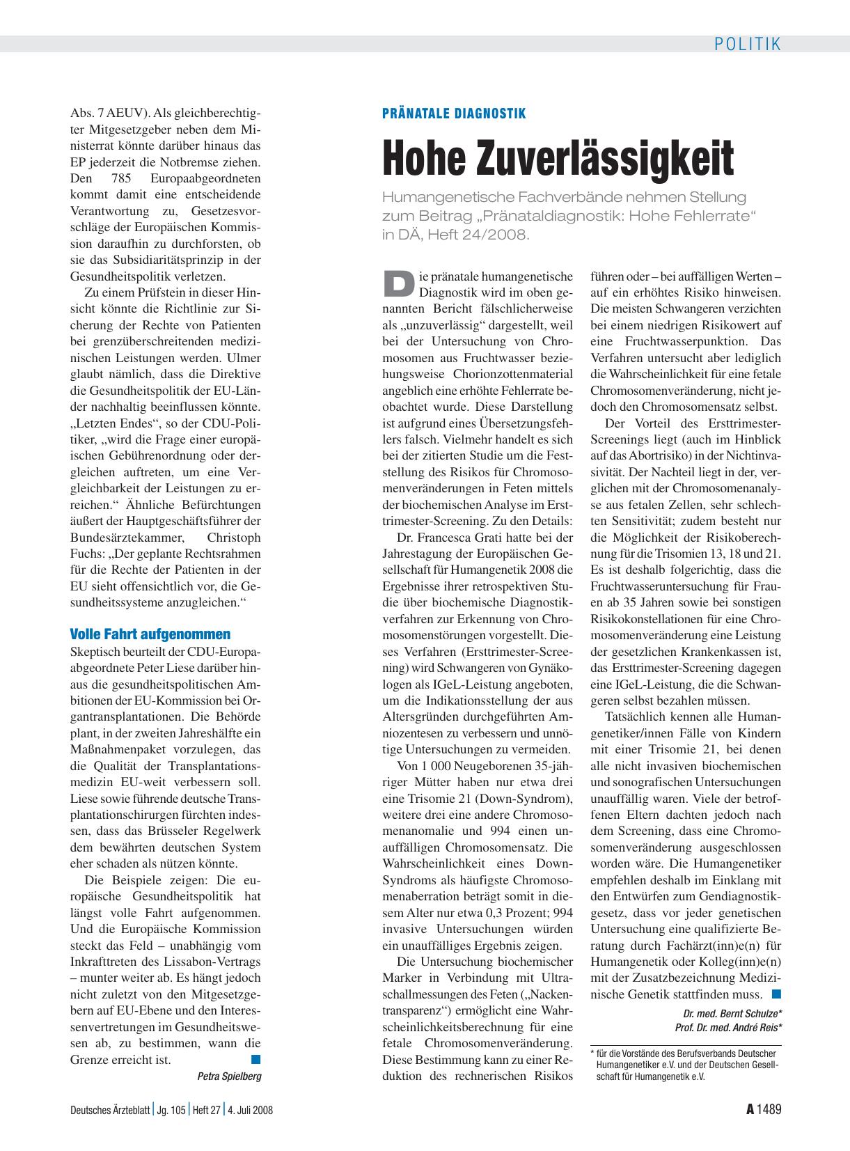 Vorschauseite 1: Pränatale Diagnostik: Hohe Zuverlässigkeit