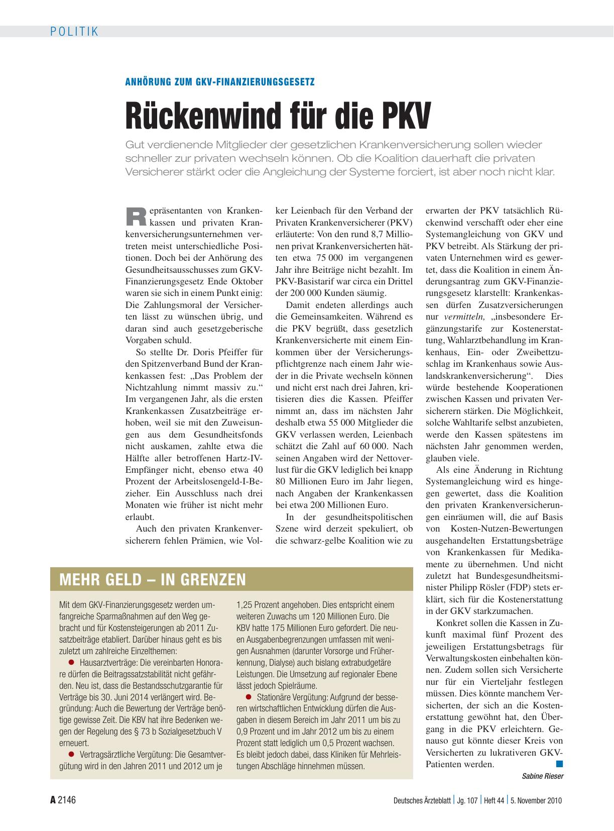 Vorschauseite 1: Anhörung zum GKV-Finanzierungsgesetz: Rückenwind für die PKV