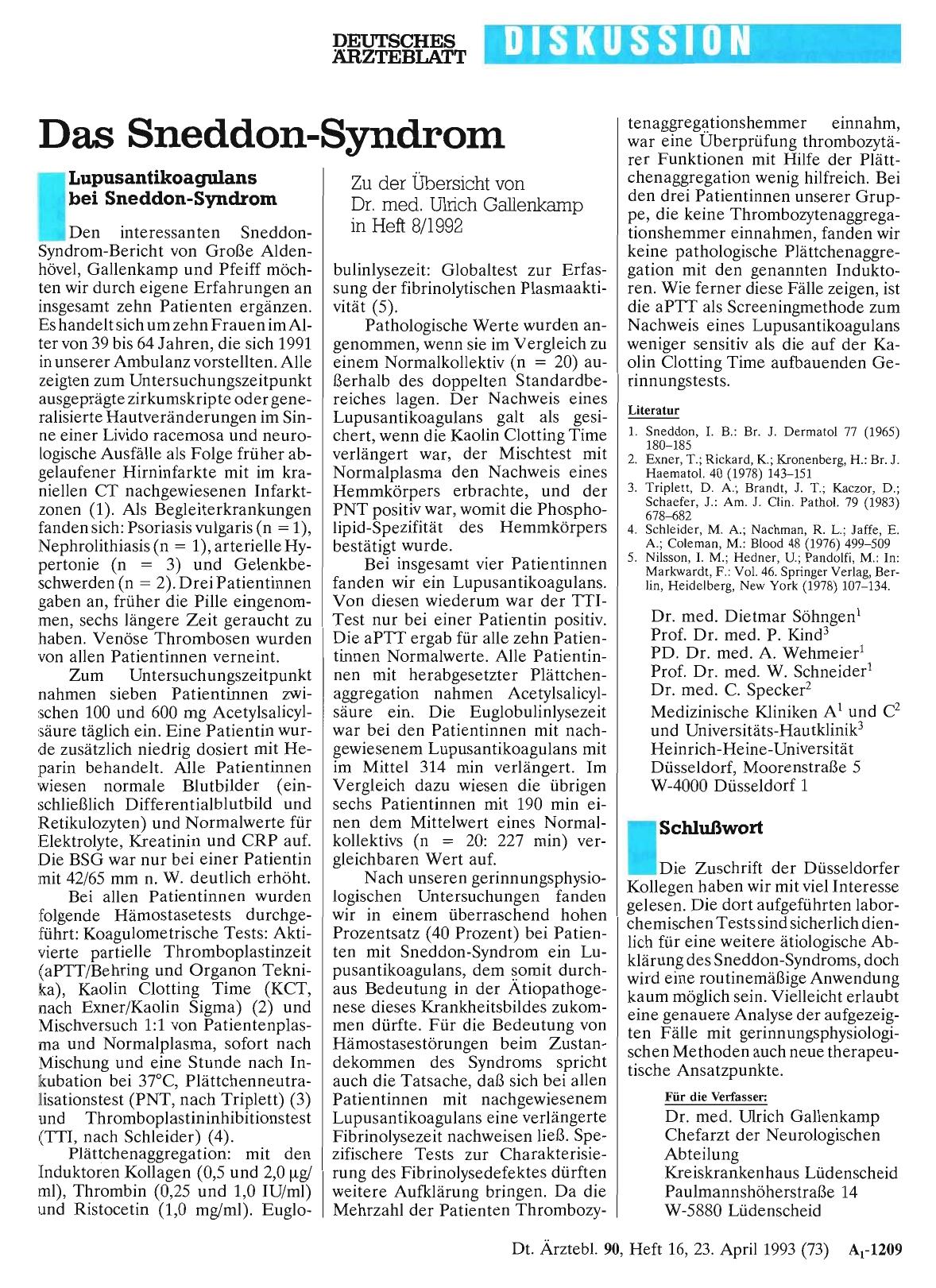 Vorschauseite 1: Das Sneddon-Syndrom: Schlußwort