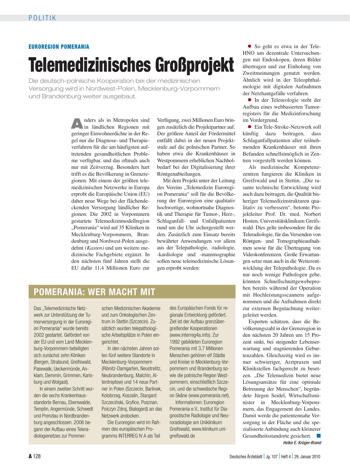 Vorschauseite 1: Euroregion Pomerania: Telemedizinisches Großprojekt