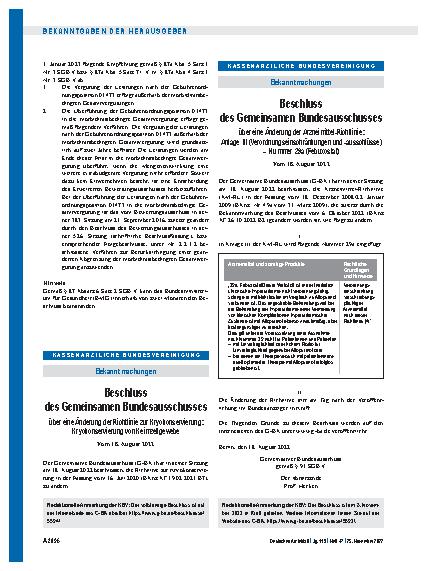 Vorschauseite 1: Beschluss des Gemeinsamen Bundesausschusses über eine Änderung der Richtlinie zur Kryokonservierung: Kryokonservierung von Keimzellgewebe