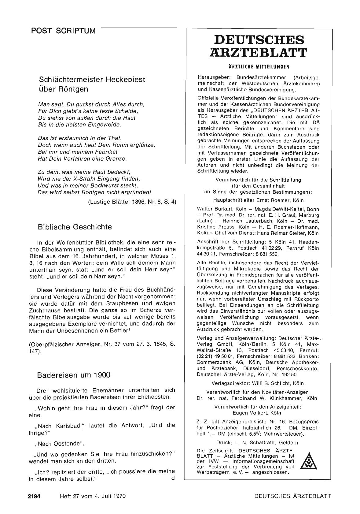Vorschauseite 1: Schlächtermeister Heckebiest über Röntgen / Biblische Geschichte / Badereisen um 1900