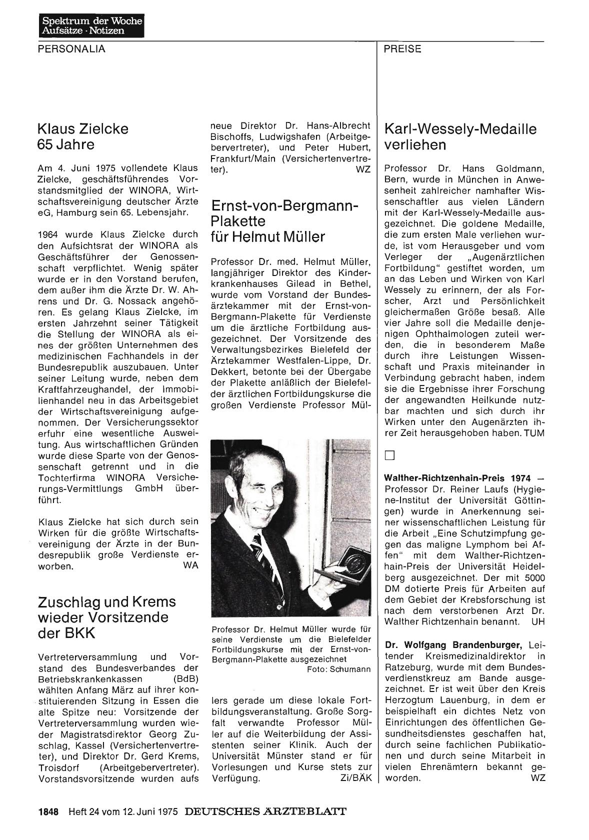 Vorschauseite 1: Ernst-von-Bergmann-Plakette für Helmut Müller