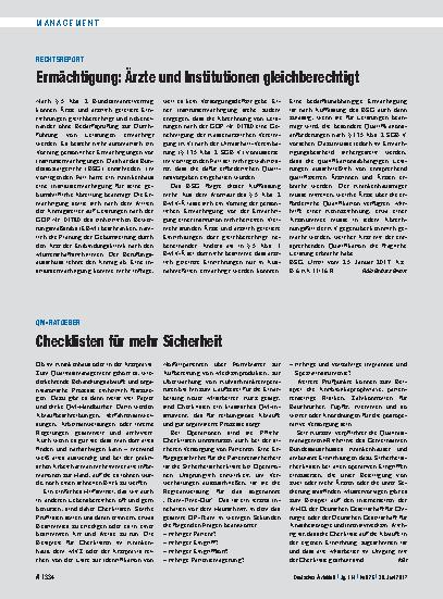 Vorschauseite 1: Rechtsreport: Ermächtigung – Ärzte und Institutionen gleichberechtigt