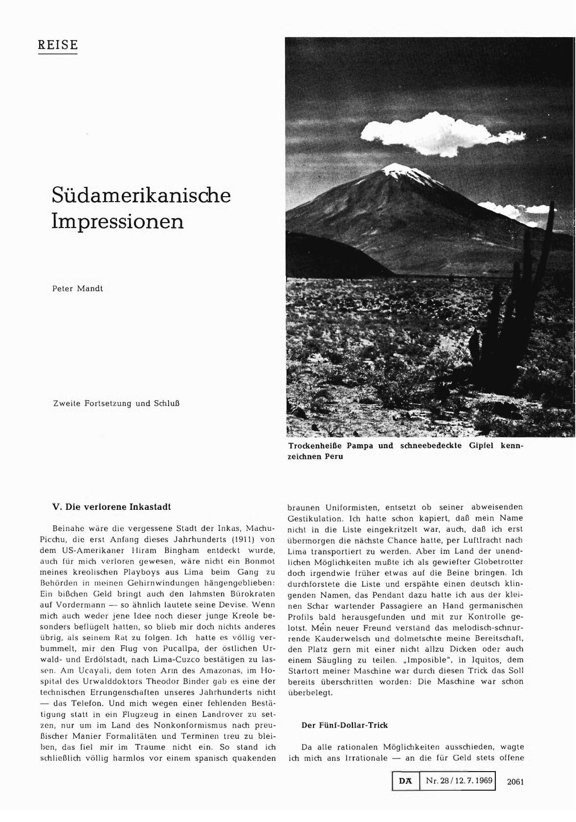 Vorschauseite 1: Südamerikanische Impressionen (Zweite Fortsetzung und Schluß)
