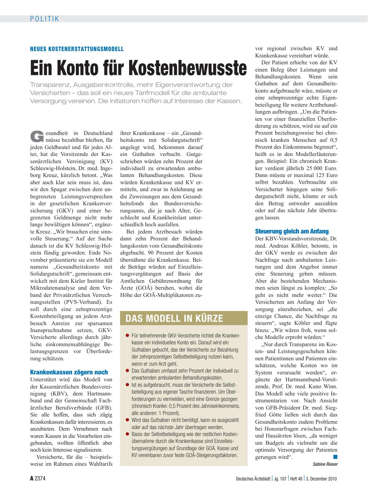 Vorschauseite 1: Neues Kostenerstattungsmodell: Ein Konto für Kostenbewusste