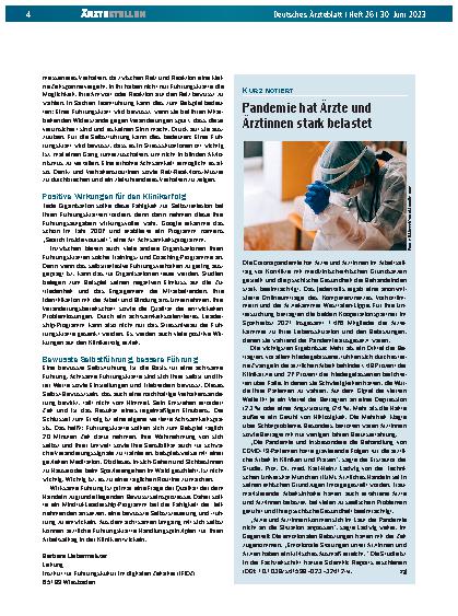 Vorschauseite 1: Pandemie hat Ärzte und Ärztinnen stark belastet.