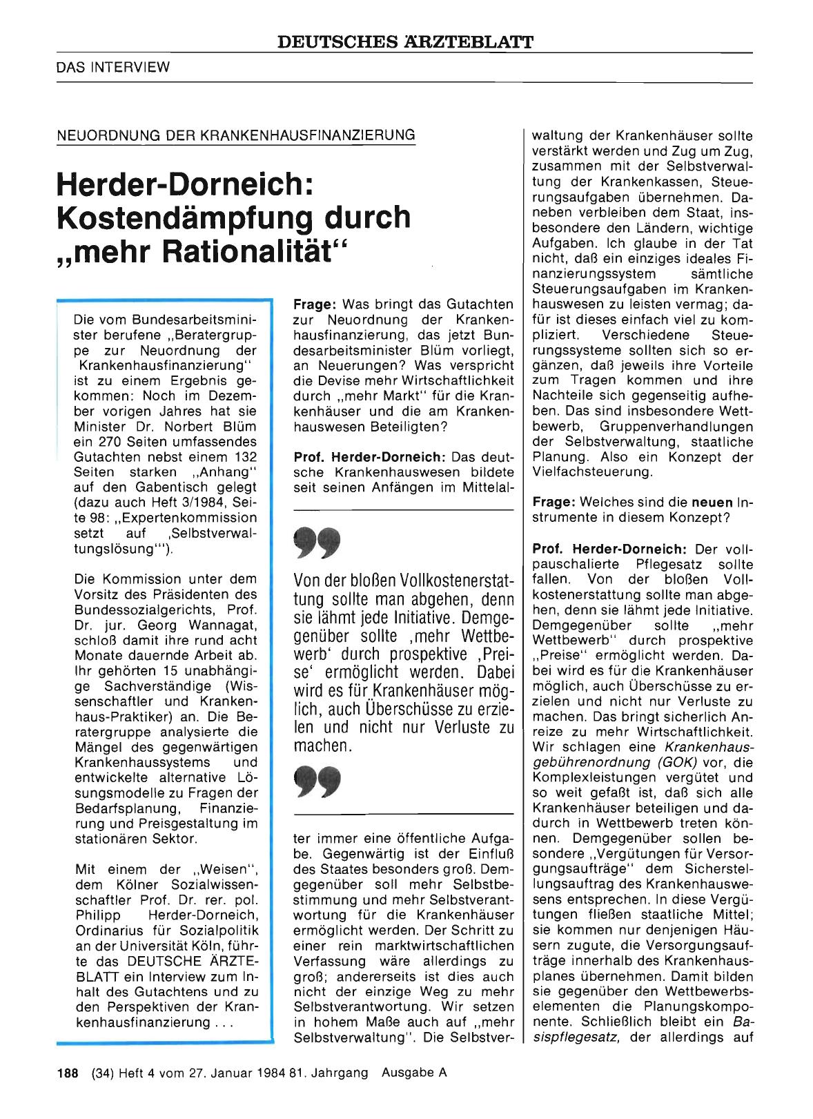 Vorschauseite 1: Herder-Dorneich: Kostendämpfung durch „mehr Rationalität“