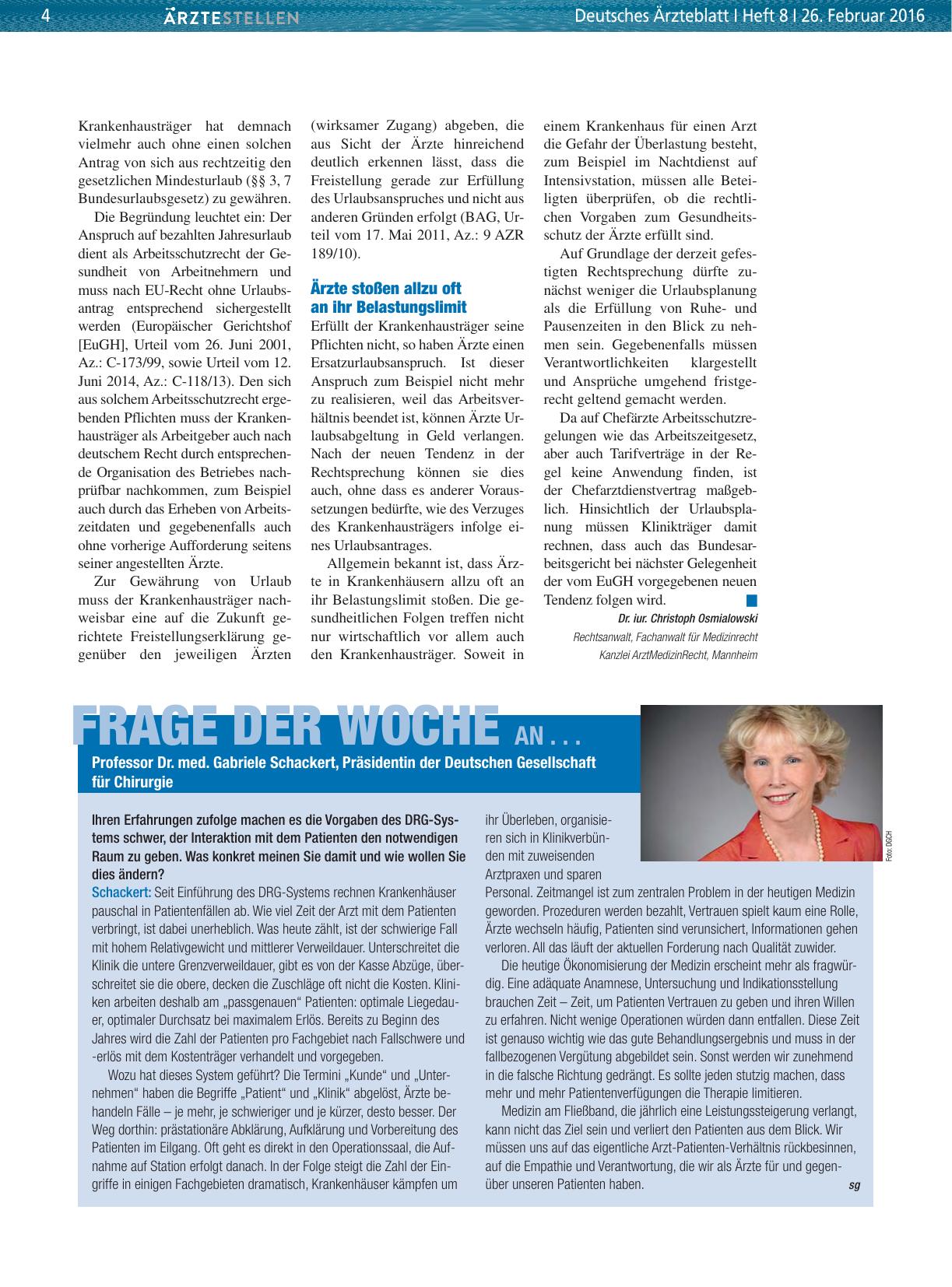 Vorschauseite 1: Frage der Woche an. .. Professor Dr. med. Gabriele Schackert