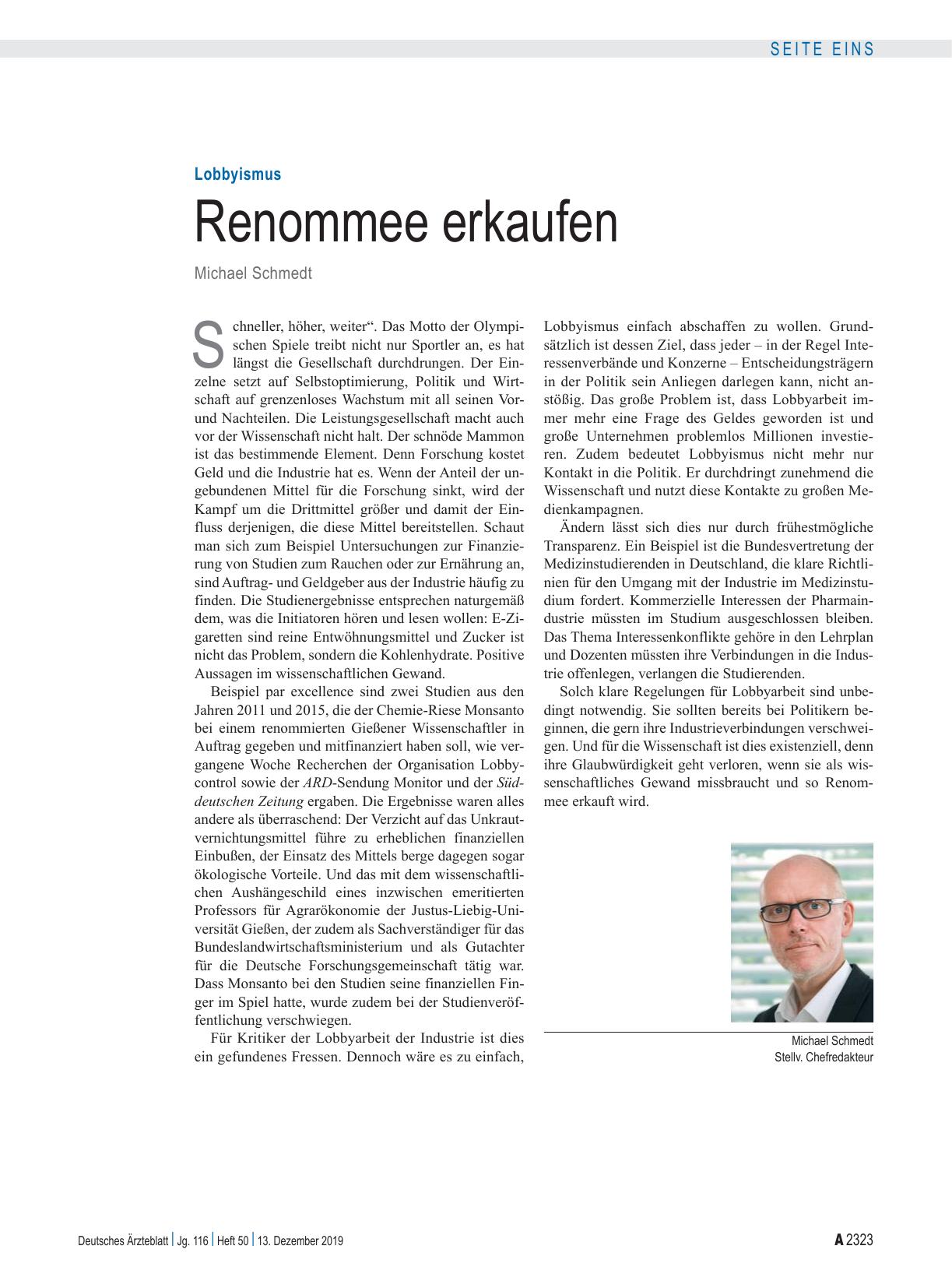 Vorschauseite 1: Lobbyismus: Renommee erkaufen