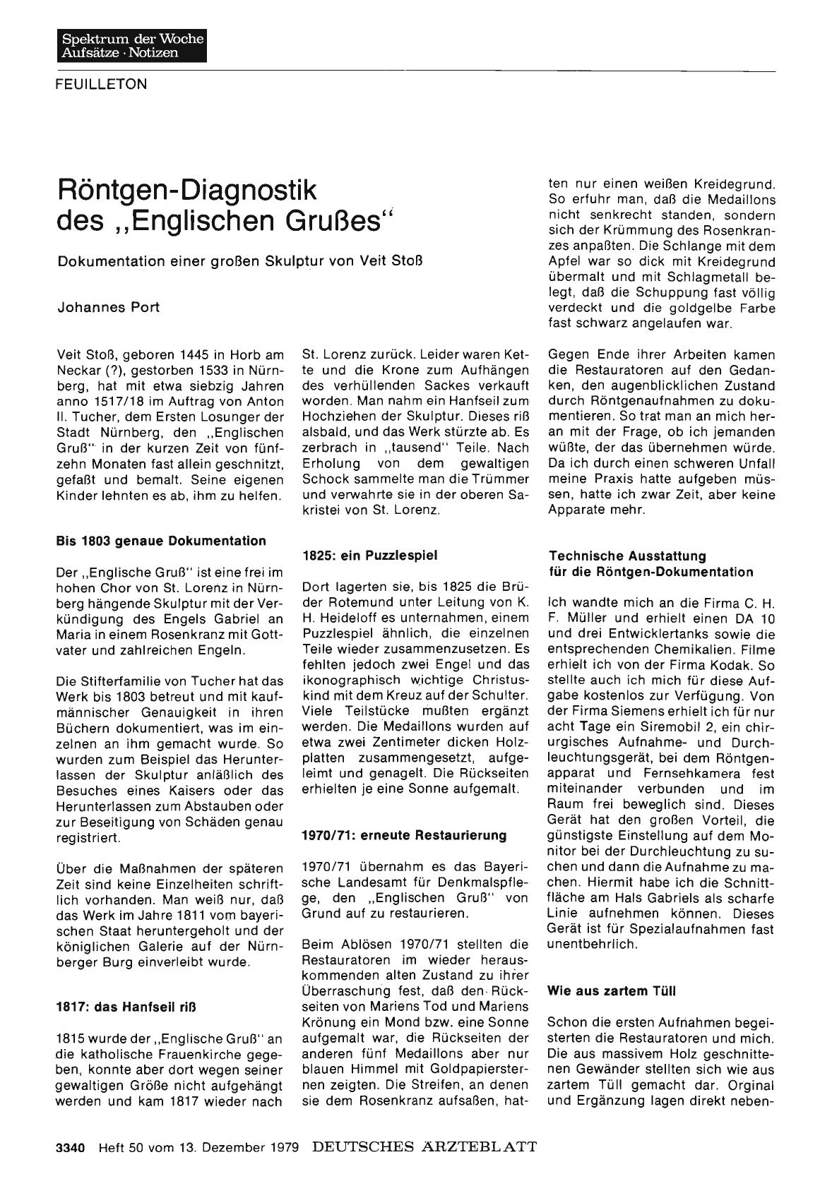 Vorschauseite 1: Röntgen-Diagnostik des „Englischen Grußes“: Dokumentation einer großen Skulptur von Veit Stoß