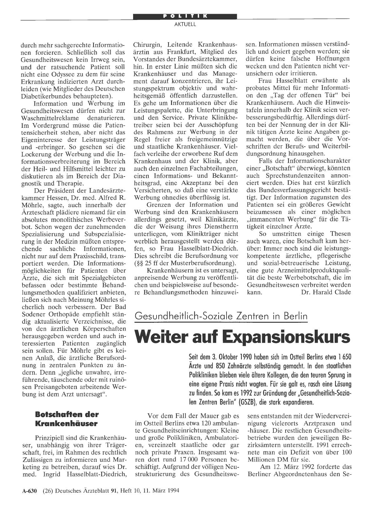 Vorschauseite 1: Gesundheitlich-Soziale Zentren in Berlin Weiter auf Expansionskurs