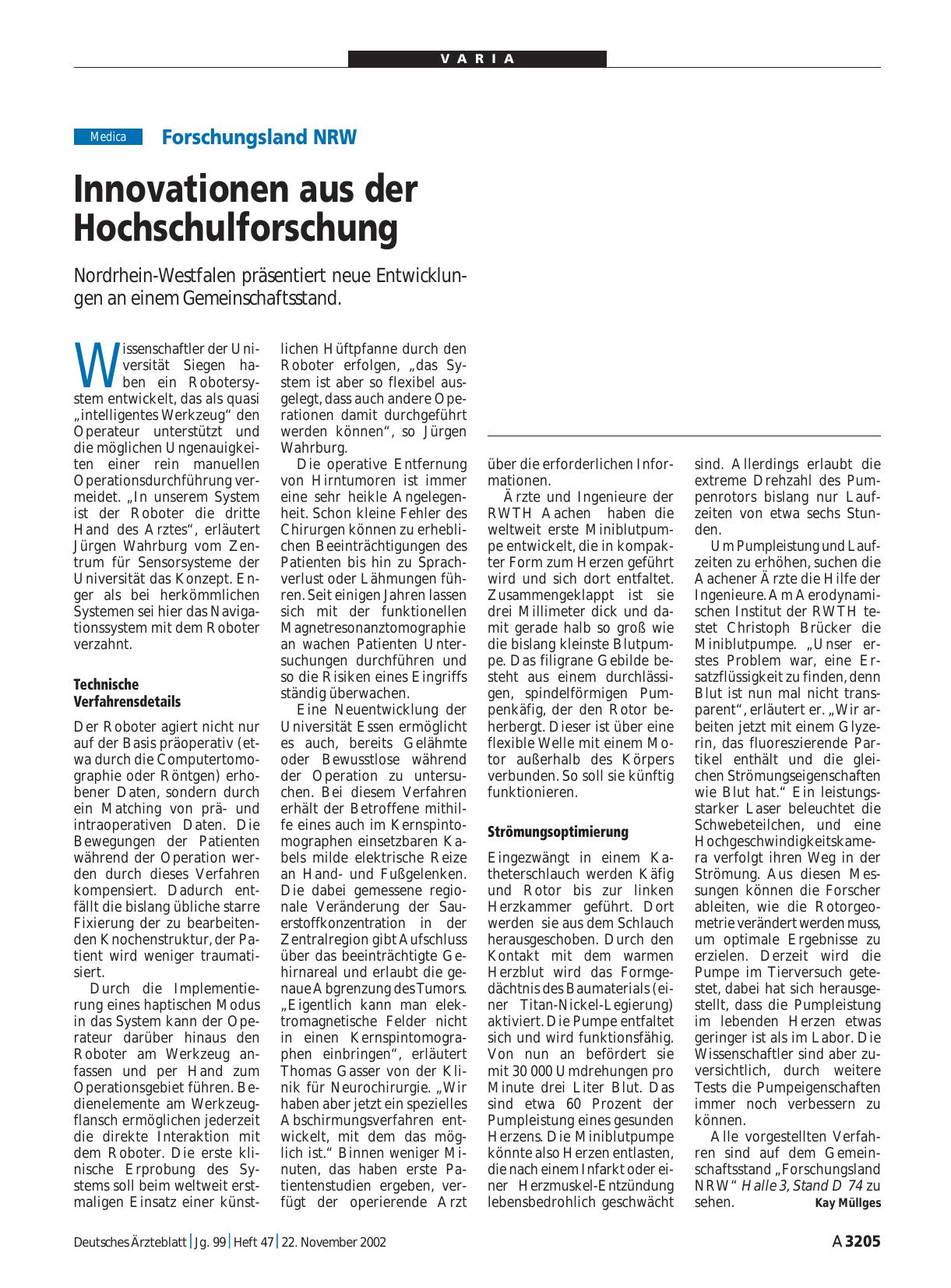 Vorschauseite 1: Medica: Innovationen aus der Hochschulforschung