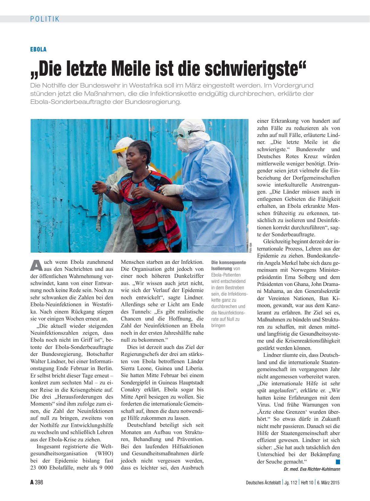 Vorschauseite 1: Ebola: „Die letzte Meile ist die schwierigste“