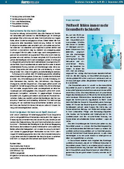 Vorschauseite 1: Weltweit fehlen immer mehr Gesundheitsfachkräfte