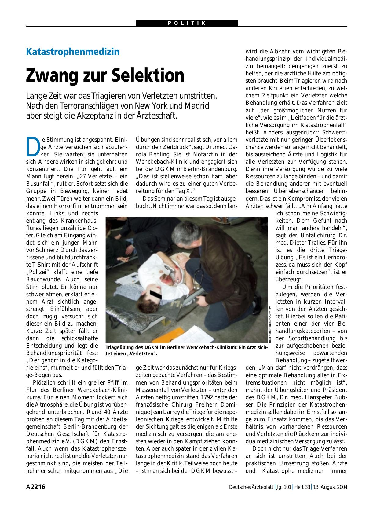 Vorschauseite 1: Katastrophenmedizin: Zwang zur Selektion