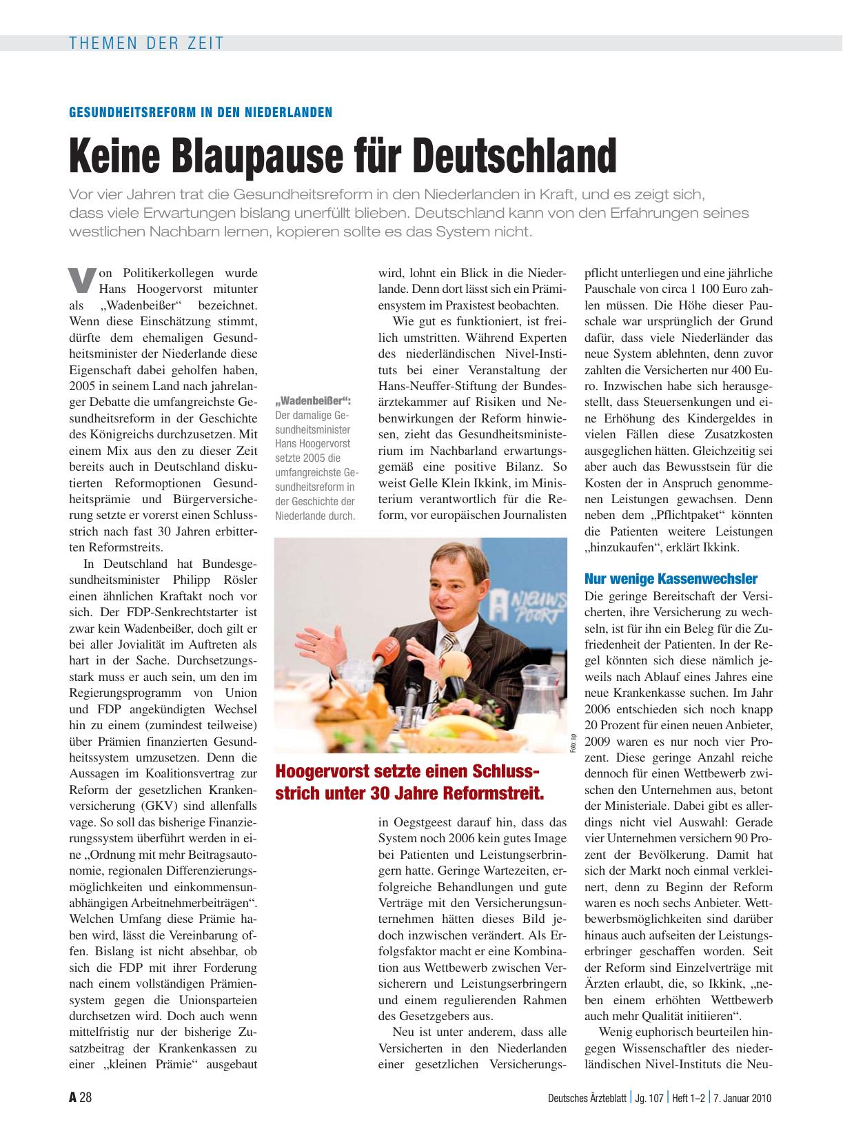 Vorschauseite 1: Gesundheitsreform in den Niederlanden: Keine Blaupause für Deutschland