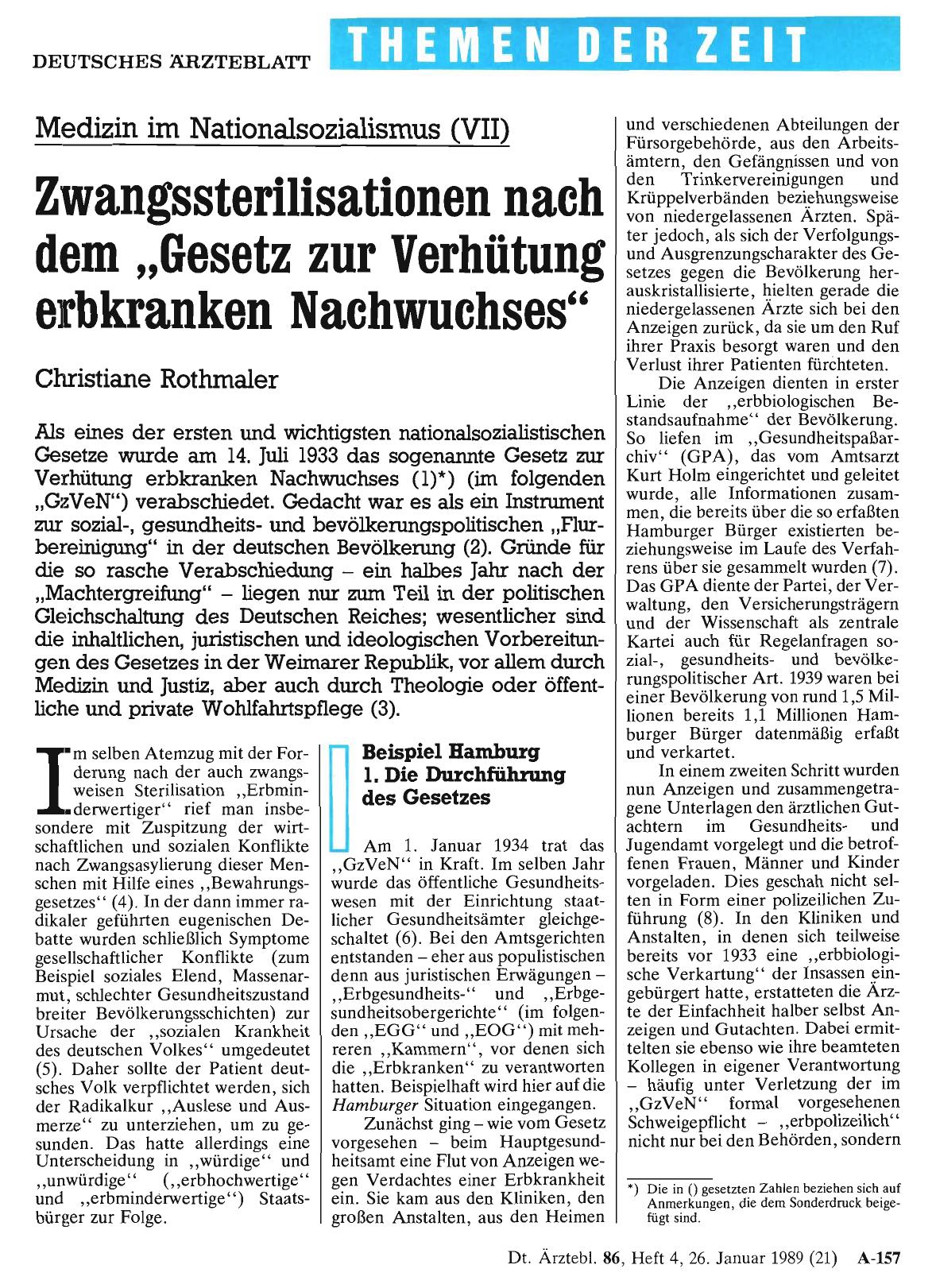Vorschauseite 1: Medizin im Nationalsozialismus (VII): Zwangssterilisationen nach dem „Gesetz zur Verhütung erbkranken Nachwuchses“