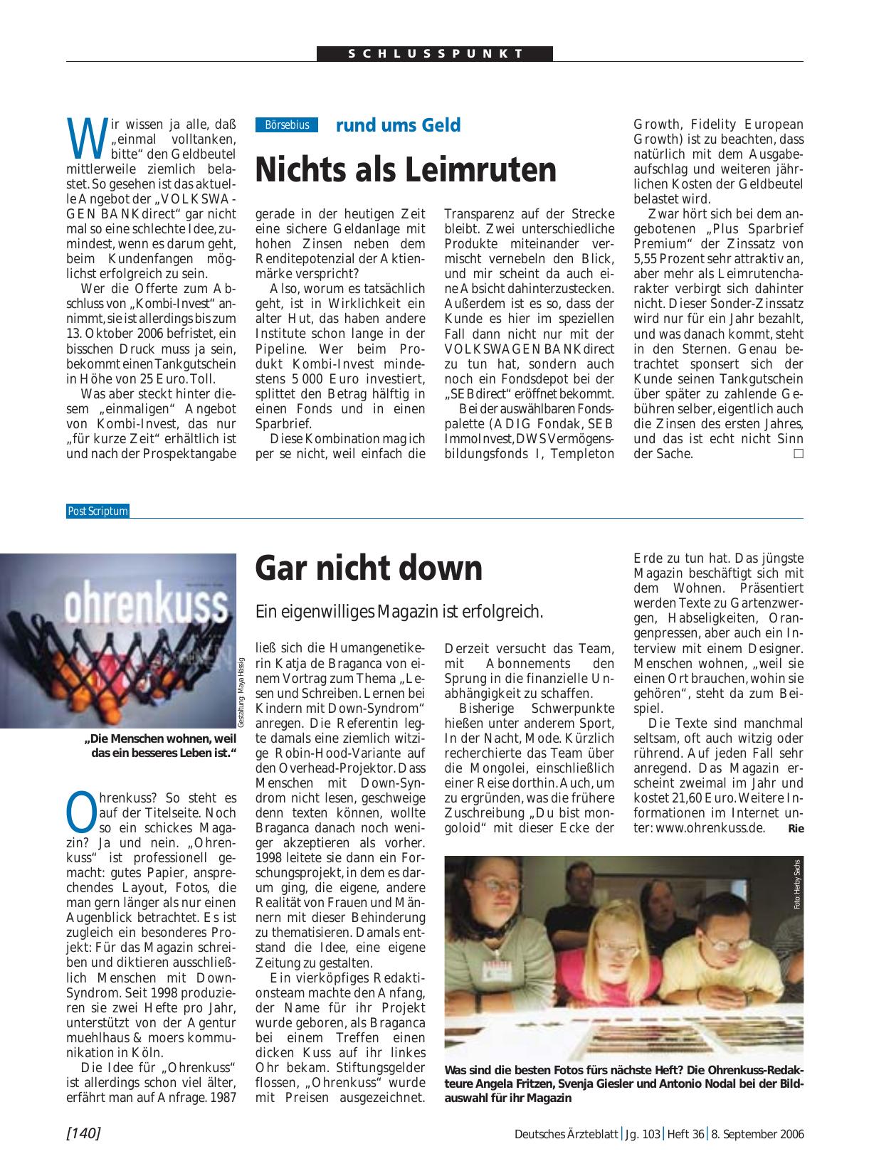 Vorschauseite 1: rund ums Geld: Nichts als Leimruten
