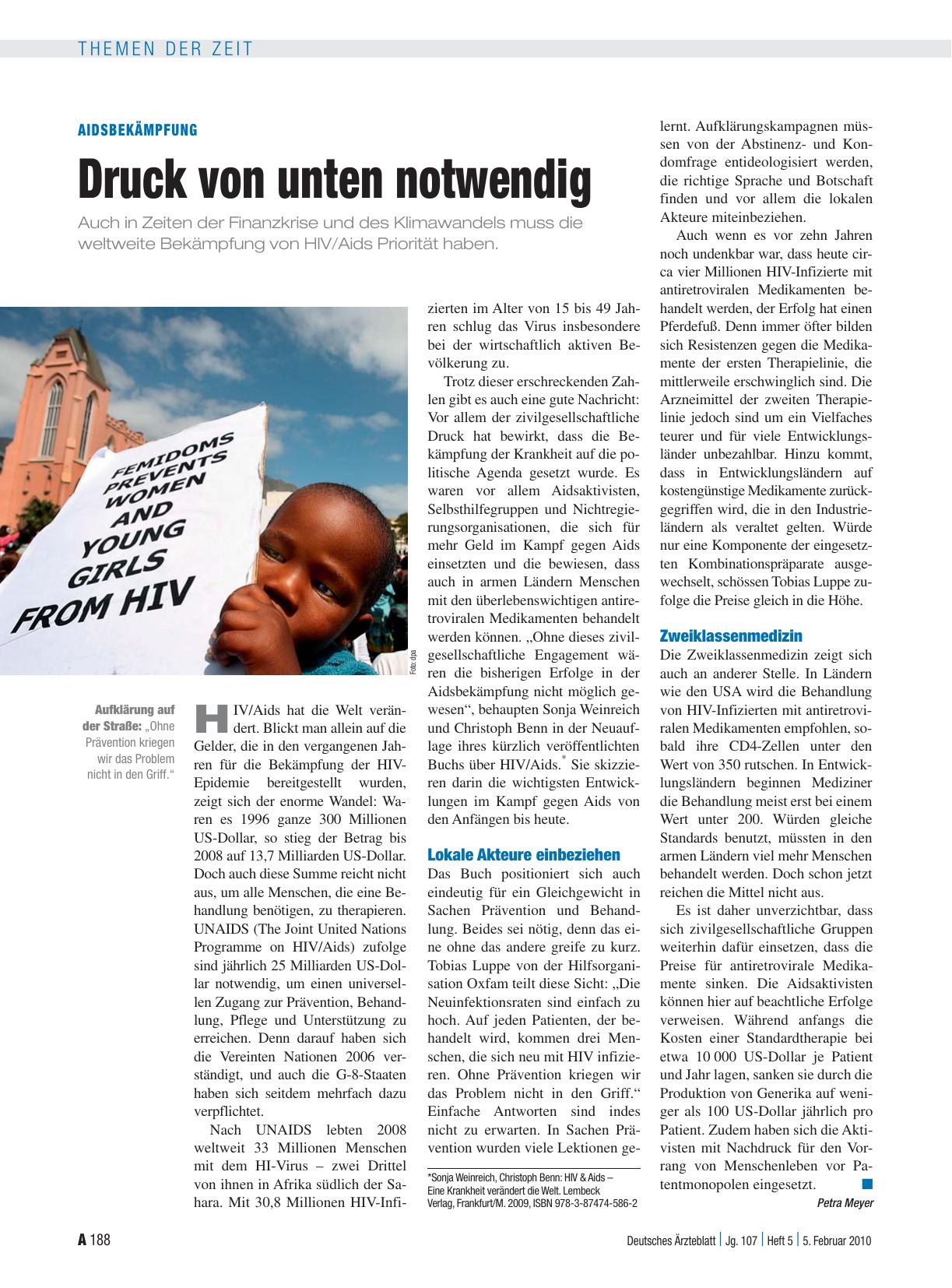 Vorschauseite 1: Aidsbekämpfung: Druck von unten notwendig