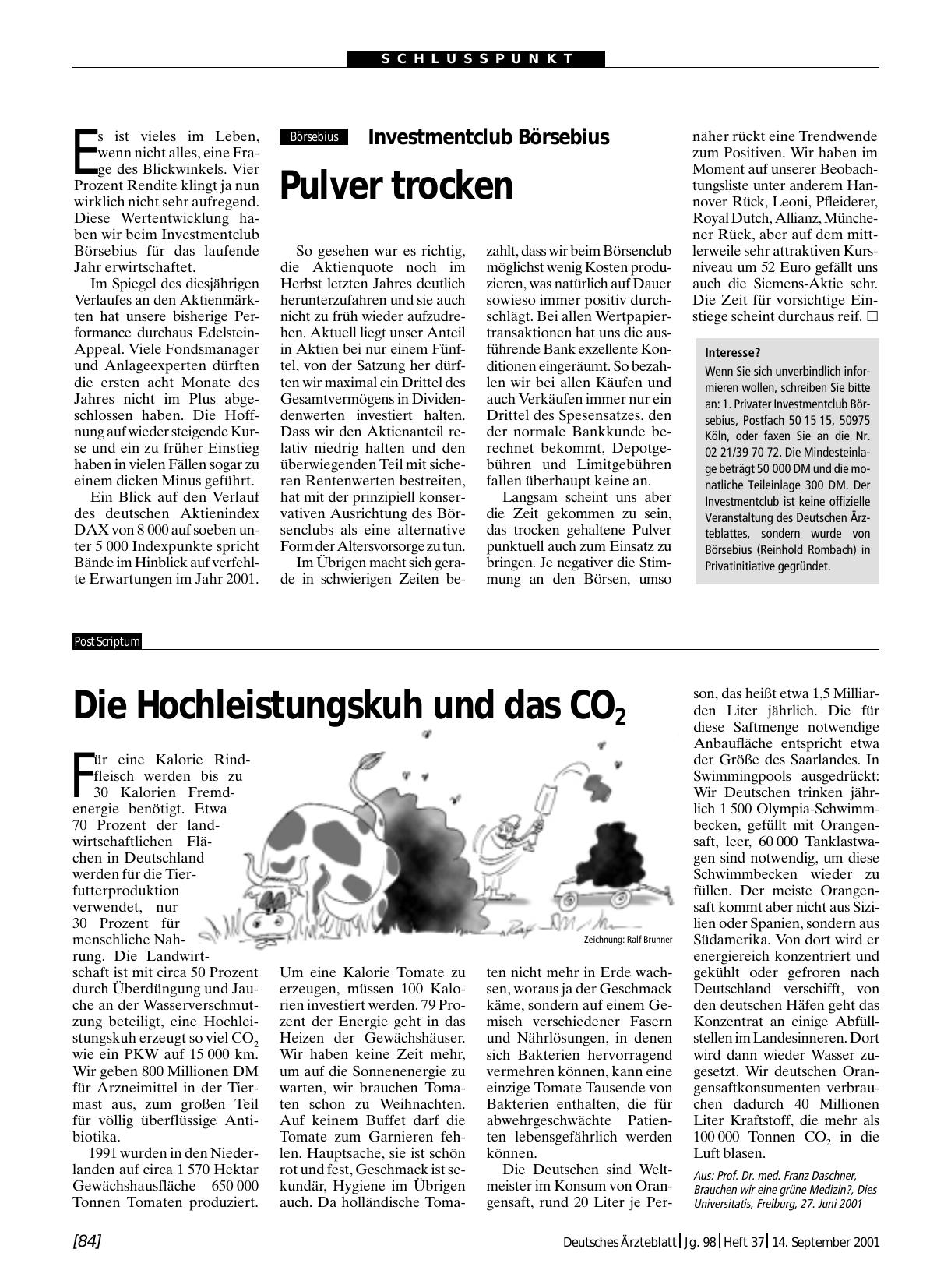 Vorschauseite 1: Investmentclub Börsebius: Pulver trocken