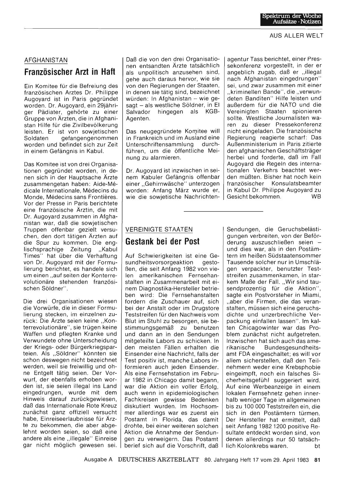 Vorschauseite 1: VEREINIGTE STAATEN: Gestank bei der Post