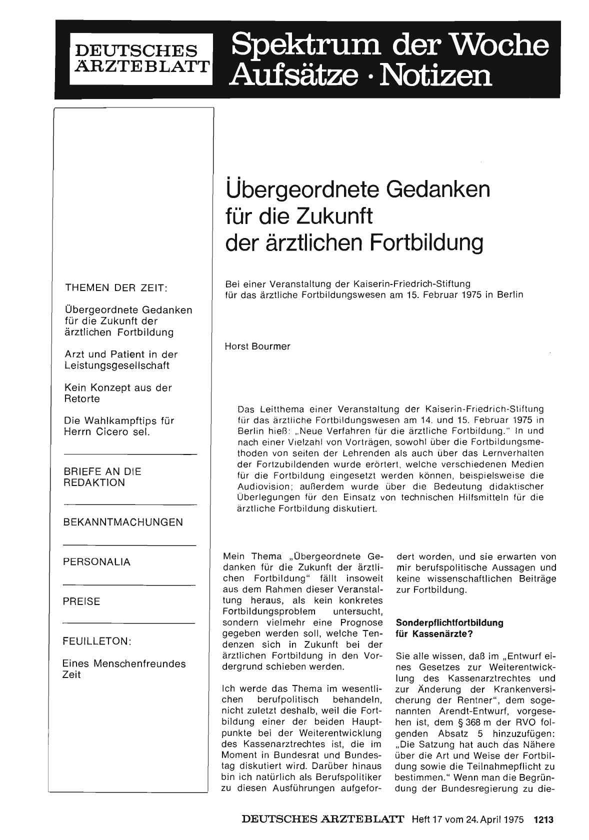 Vorschauseite 1: Übergeordnete Gedanken für die Zukunft der ärztlichen Fortbildung