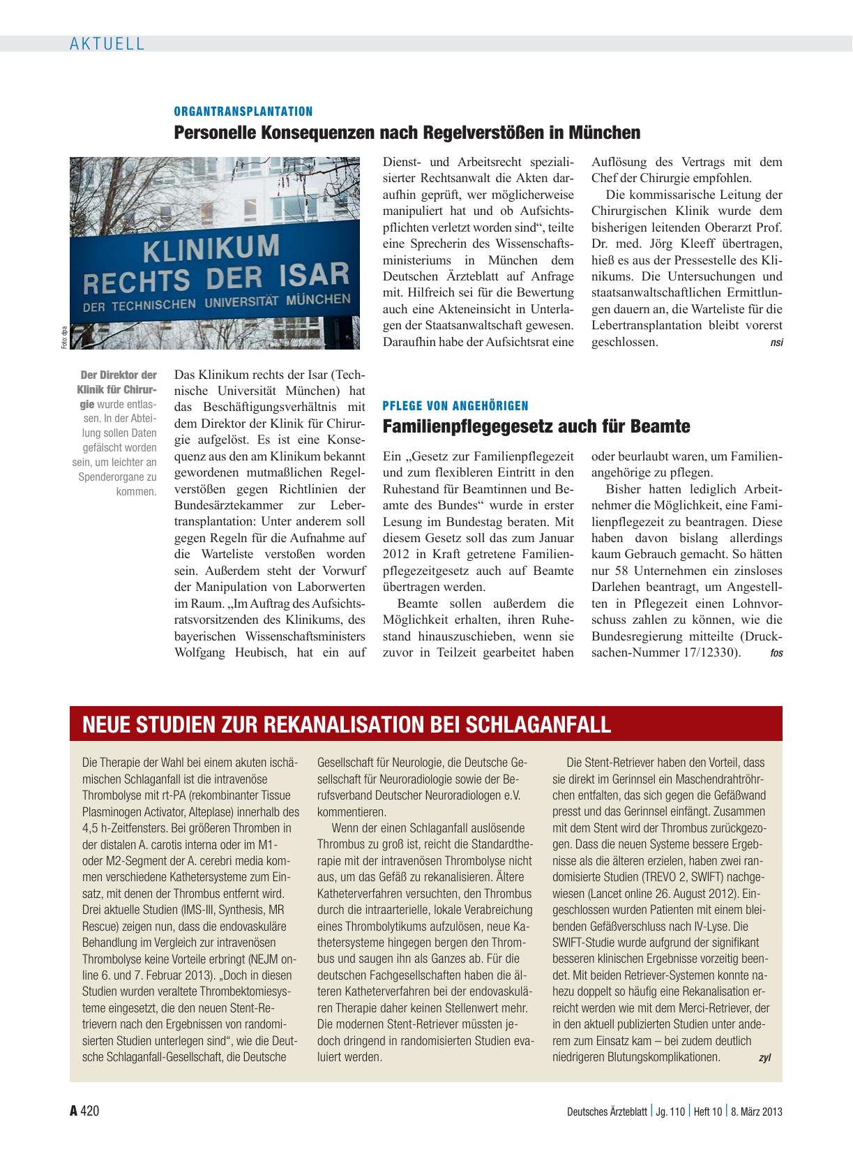 Vorschauseite 1: Neue Studien zur Rekanalisation bei Schlaganfall