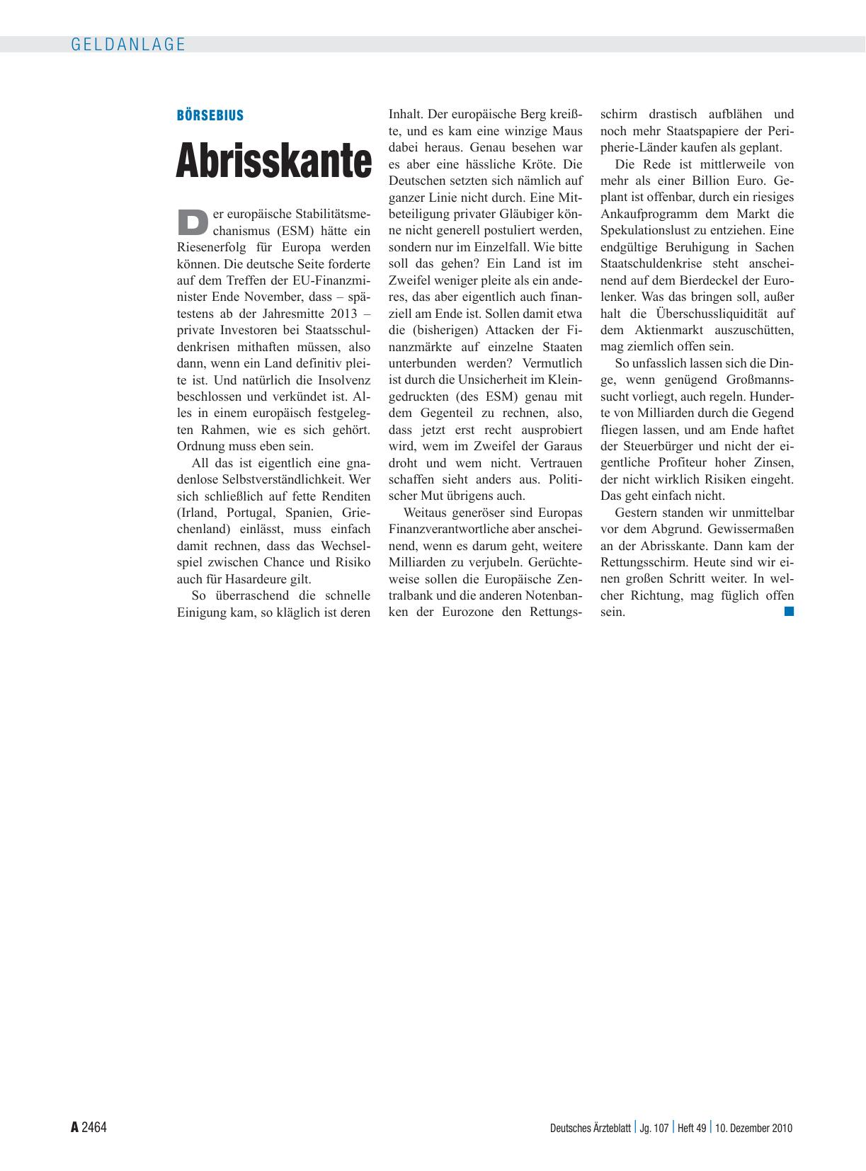 Vorschauseite 1: Börsebius: Abrisskante