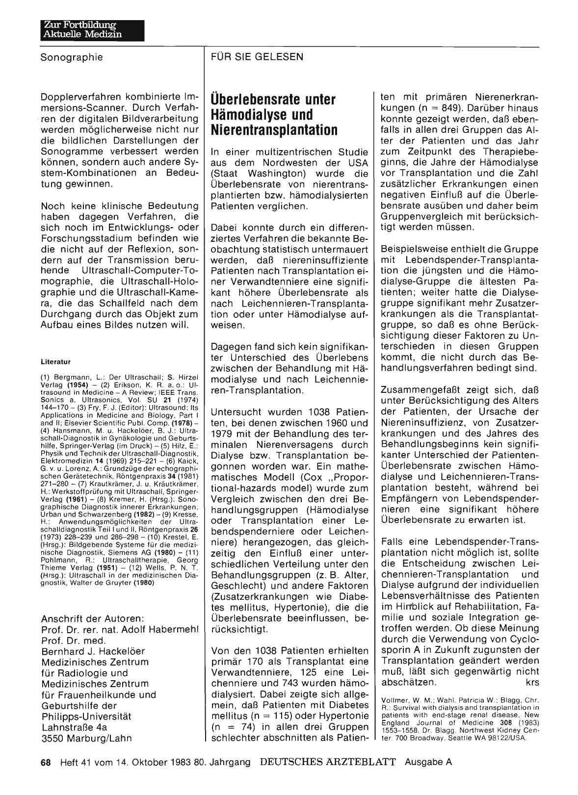 Vorschauseite 1: Überlebensrate unter Hämodialyse und Nierentransplantation