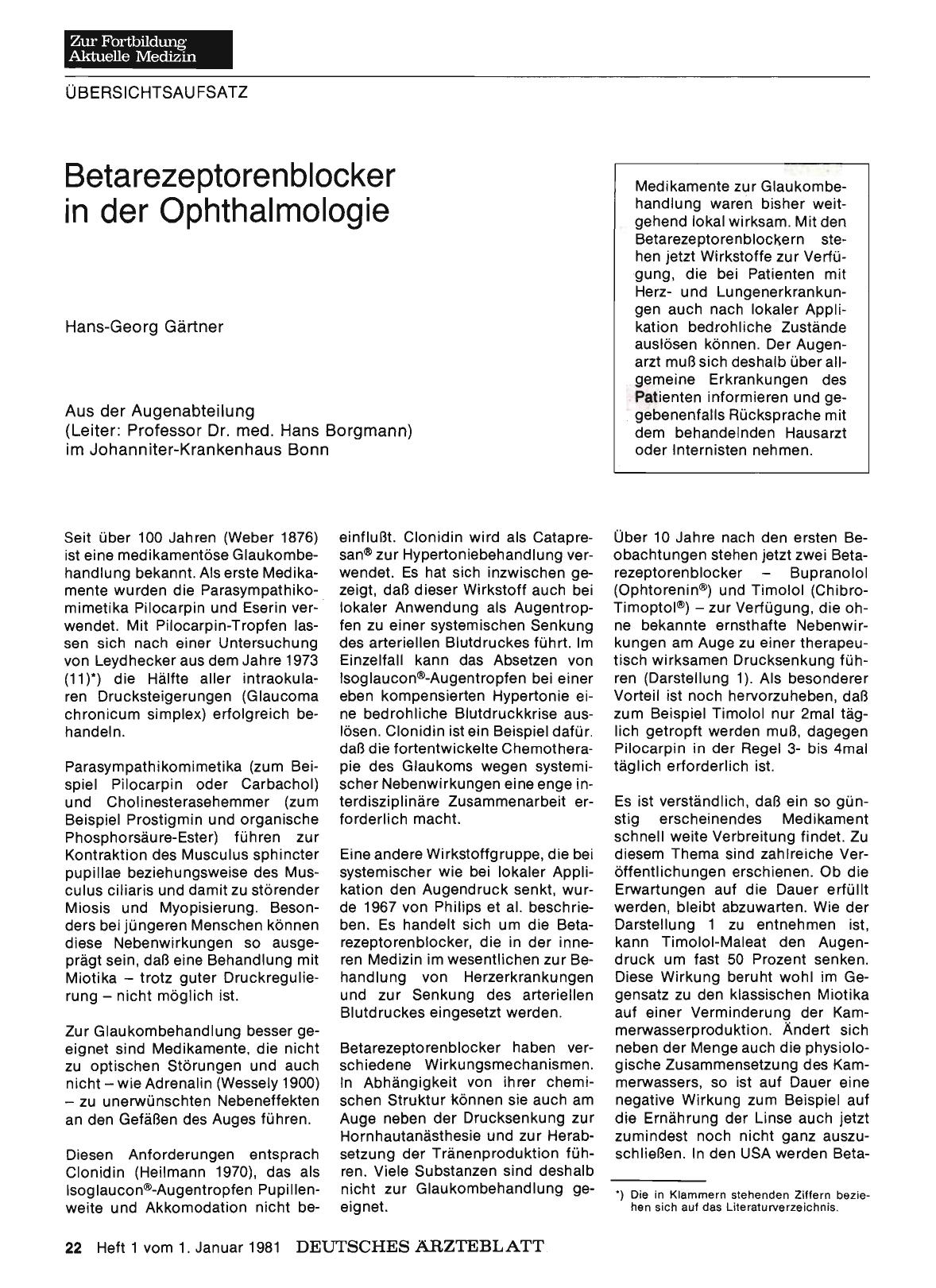 Vorschauseite 1: Betarezeptorenblocker in der Ophthalmologie