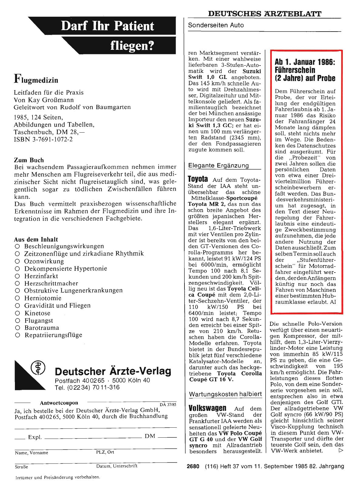 Vorschauseite 1: Ab 1. Januar 1986: Führerschein (2 Jahre) auf Probe