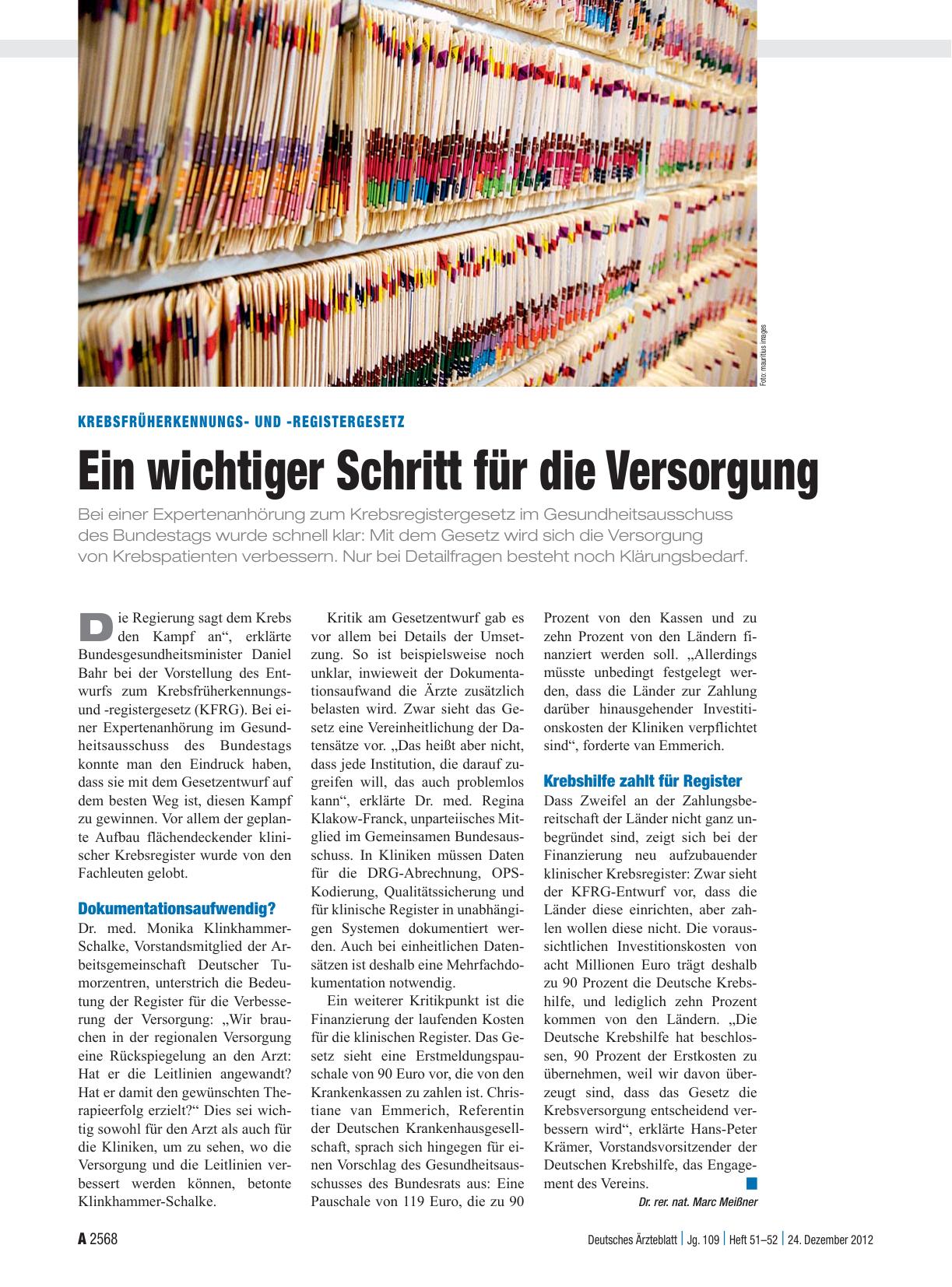 Vorschauseite 1: Krebsfrüherkennungsund -registergesetz: Ein wichtiger Schritt für die Versorgung