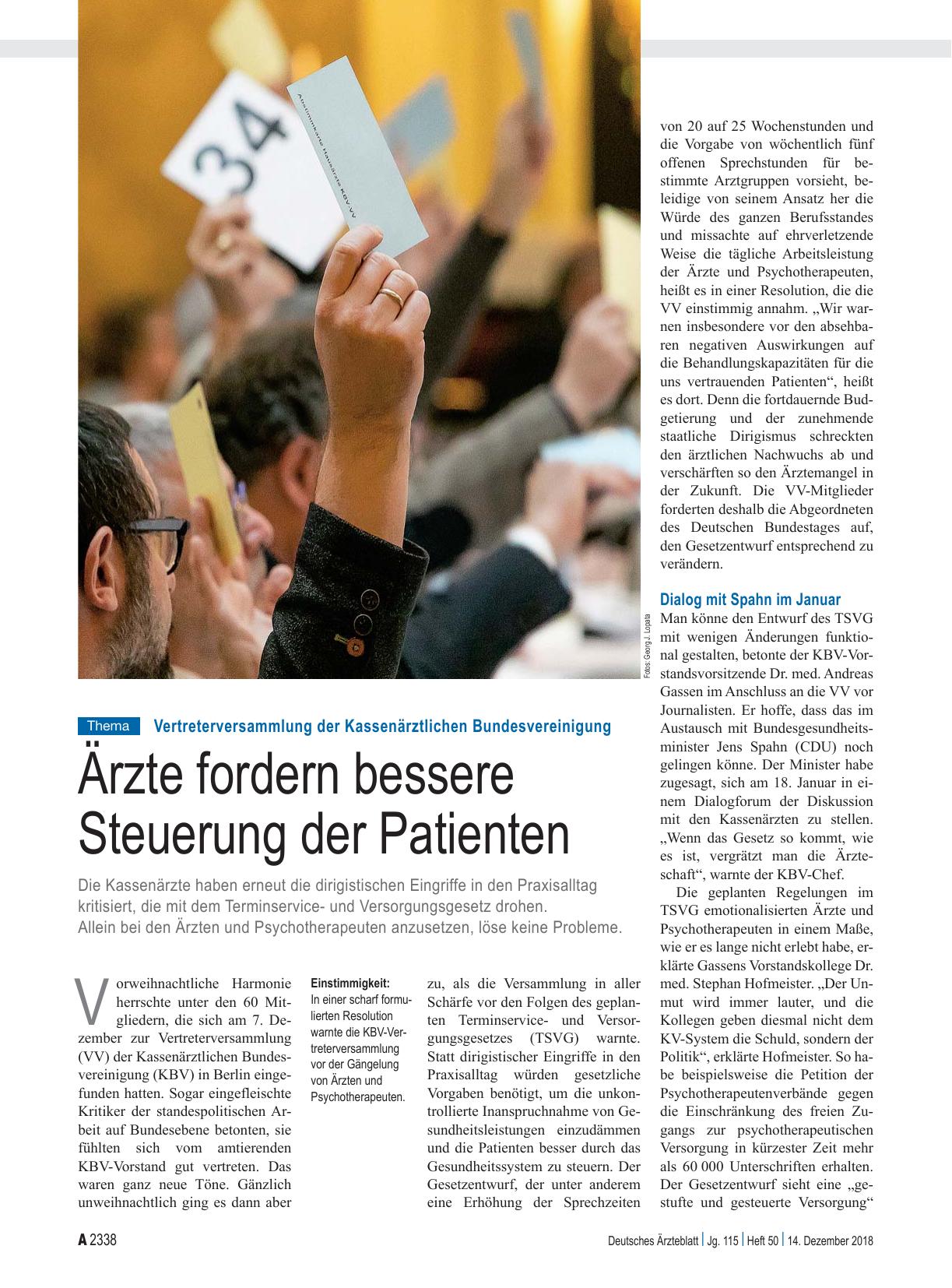 Vorschauseite 1: Vertreterversammlung der Kassenärztlichen Bundesvereinigung: Ärzte fordern bessere Steuerung der Patienten
