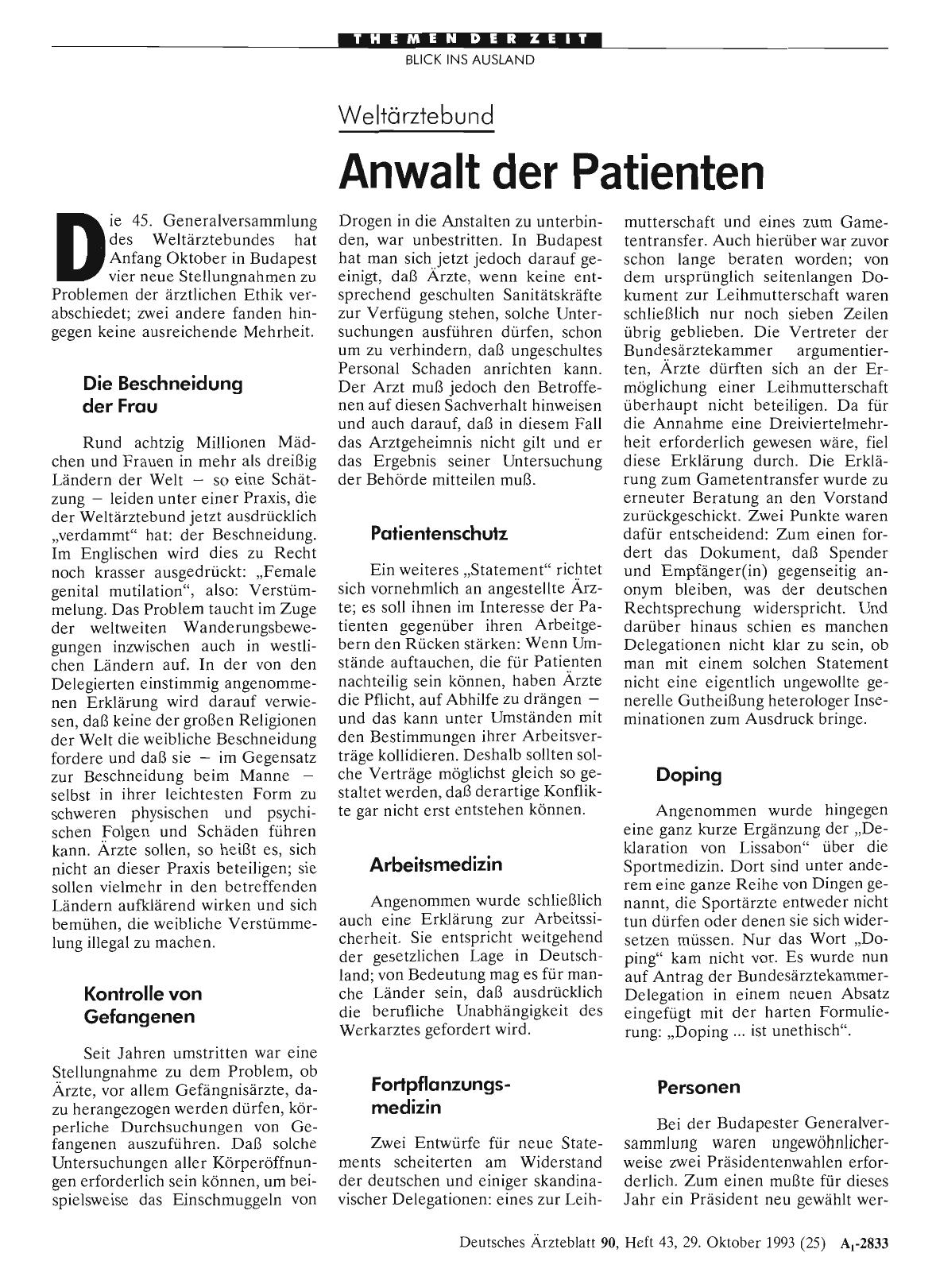 Vorschauseite 1: Weltärztebund: Anwalt der Patienten
