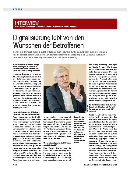 Vorschauseite 1: Interview mit Dr. rer. soc. Thomas Kriedel, Vorstandsmitglied der Kassenärztlichen Bundesvereinigung: Digitalisierung lebt von den Wünschen der Betroffenen