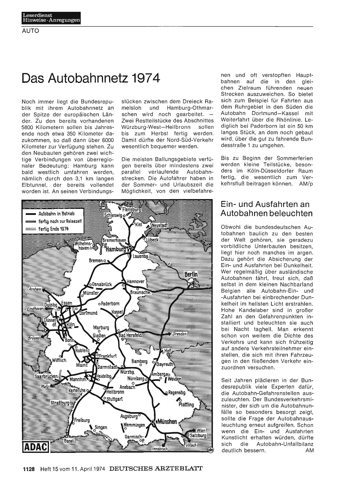 Vorschauseite 1: Das Autobahnnetz 1974