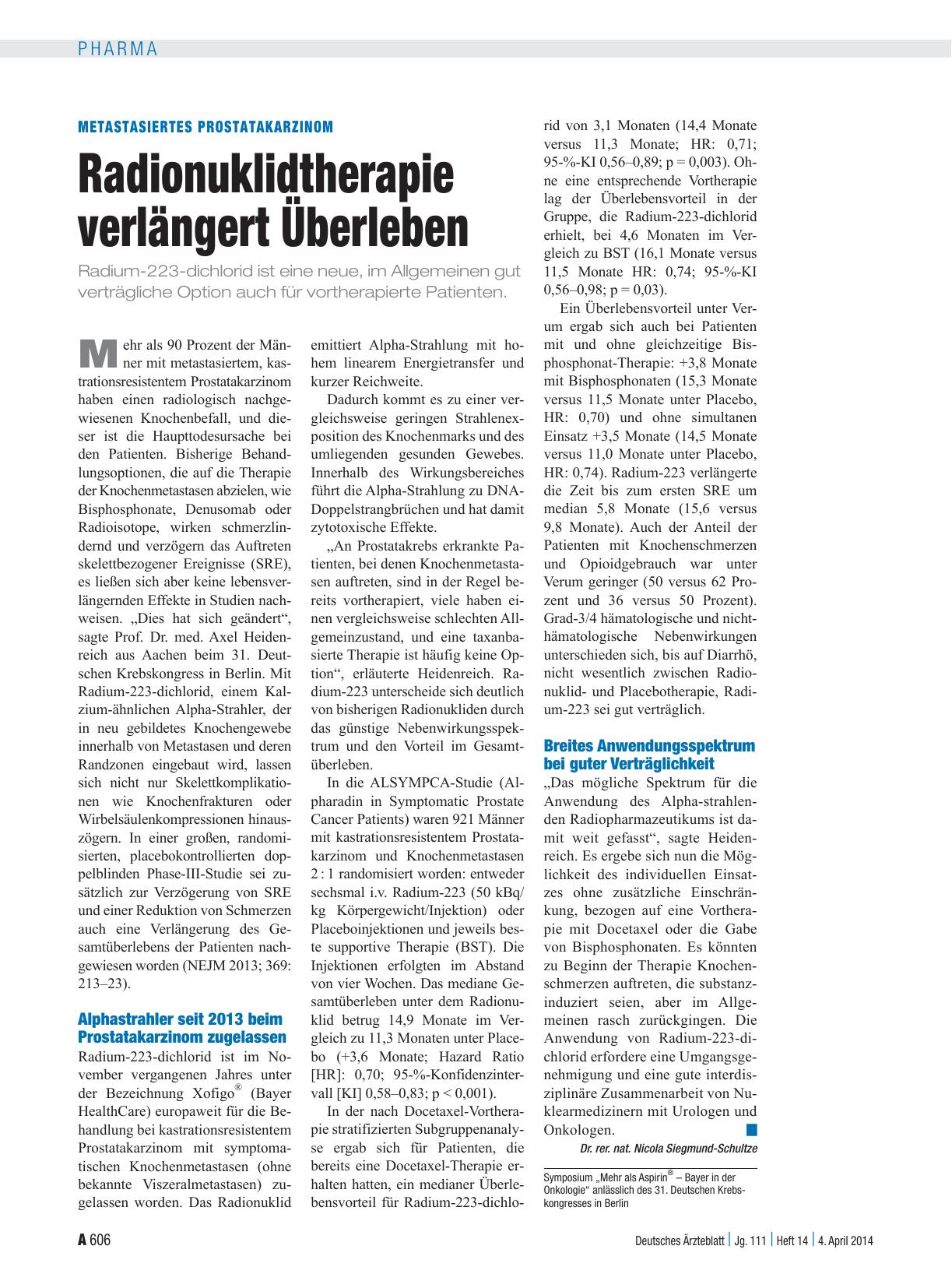 Vorschauseite 1: Metastasiertes Prostatakarzinom: Radionuklidtherapie verlängert Überleben