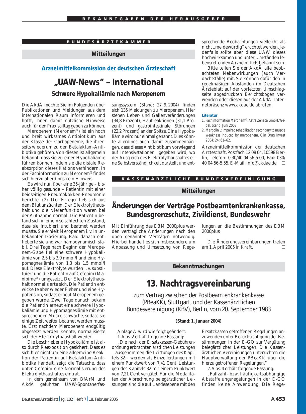Vorschauseite 1: Mitteilungen. Änderungen der Verträge Postbeamtenkrankenkasse, Bundesgrenzschutz, Zivildienst, Bundeswehr