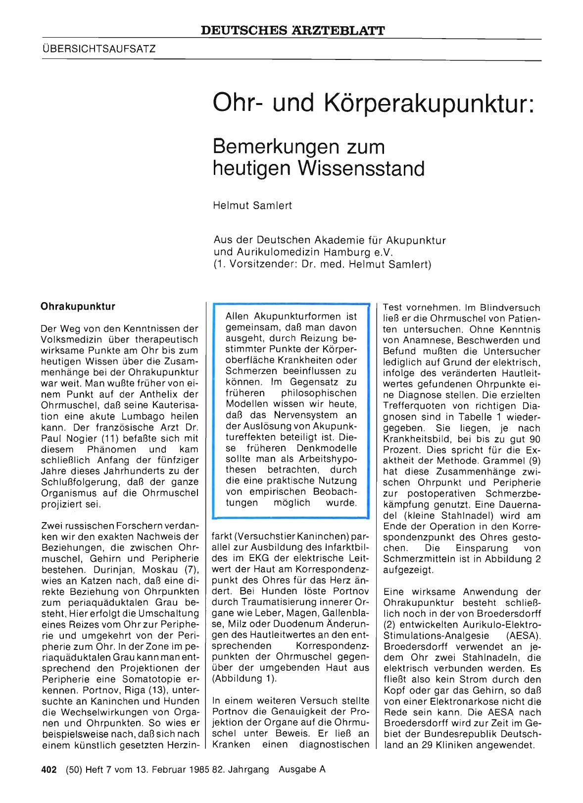 Vorschauseite 1: Ohrund Körperakupunktur: Bemerkungen zum heutigen Wissensstand