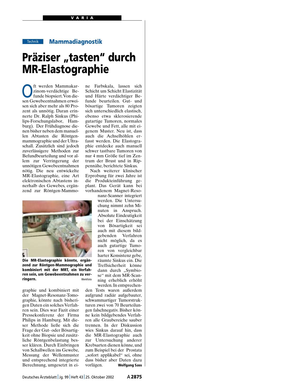 Vorschauseite 1: Mammadiagnostik: Präziser „tasten“ durch MR-Elastographie
