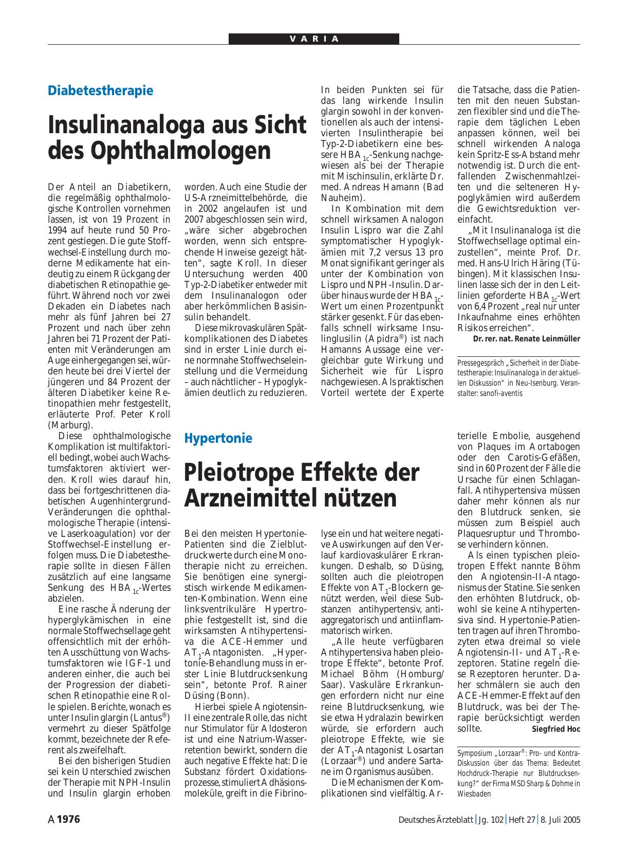 Vorschauseite 1: Diabetestherapie: Insulinanaloga aus Sicht des Ophthalmologen