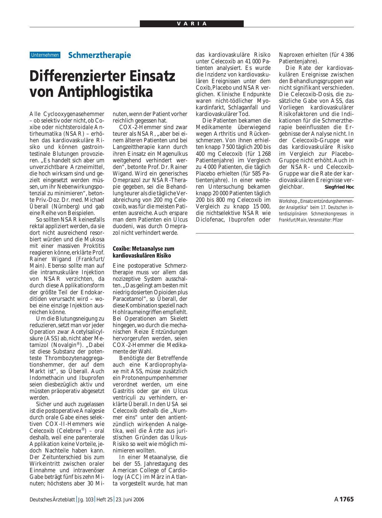 Vorschauseite 1: Schmerztherapie: Differenzierter Einsatz von Antiphlogistika